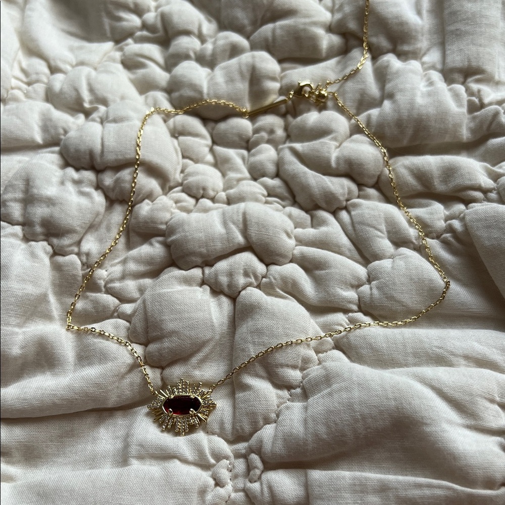 Kendra Scott Gold Necklace with Garnet Stone